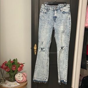 Fashion Nova Light Blue Distressed Straight Leg Jeans